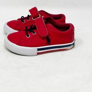 Polo Ralph Lauren Red Leather Sneakers Toddler Boys/Girls Size 5 Hook‎ & Loop